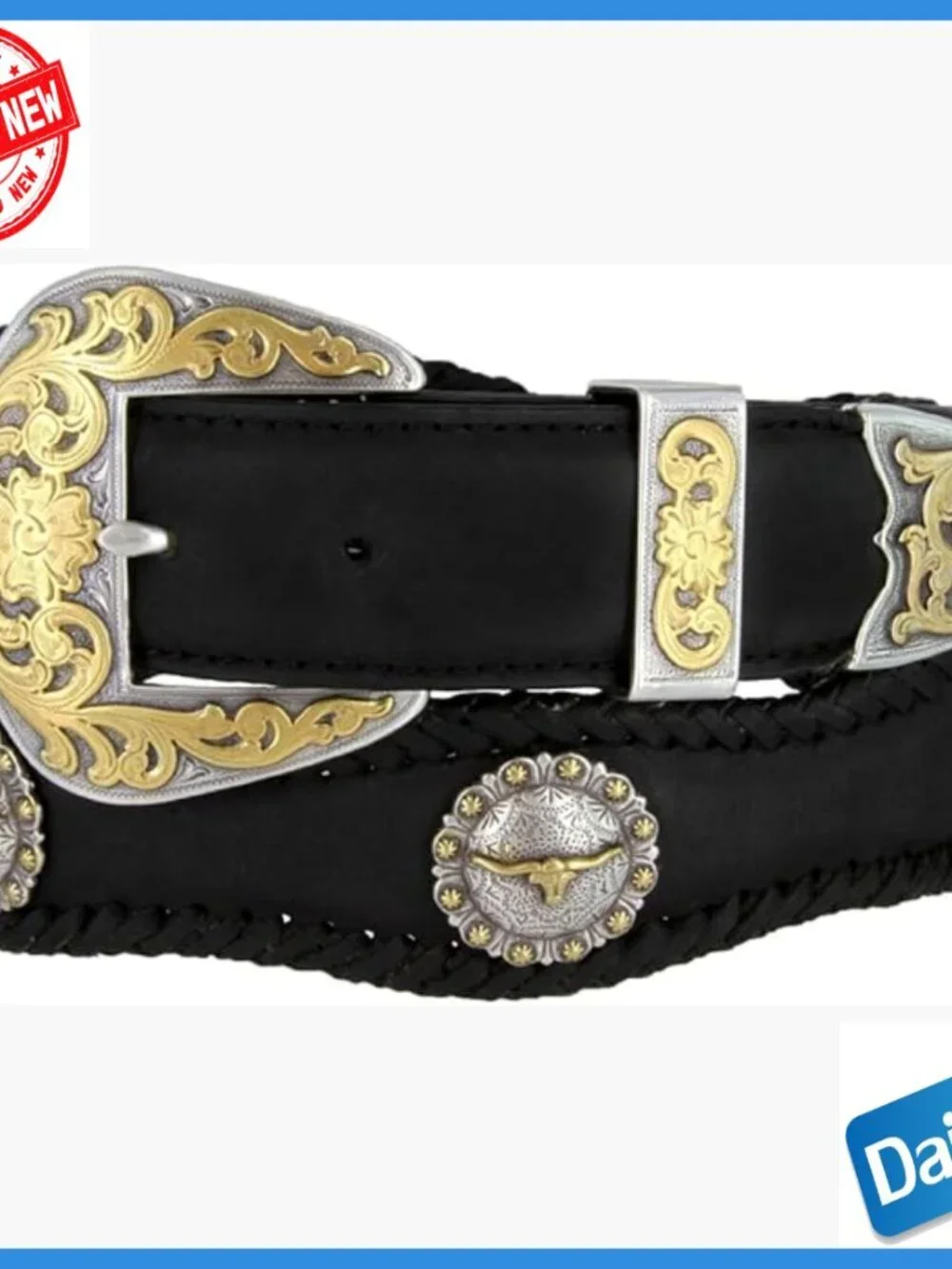 Genuine Leather Western Belt with Longhorn Conchos, 1.5